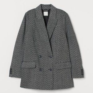 Double-breasted Jacket Black/herringbone-patterned